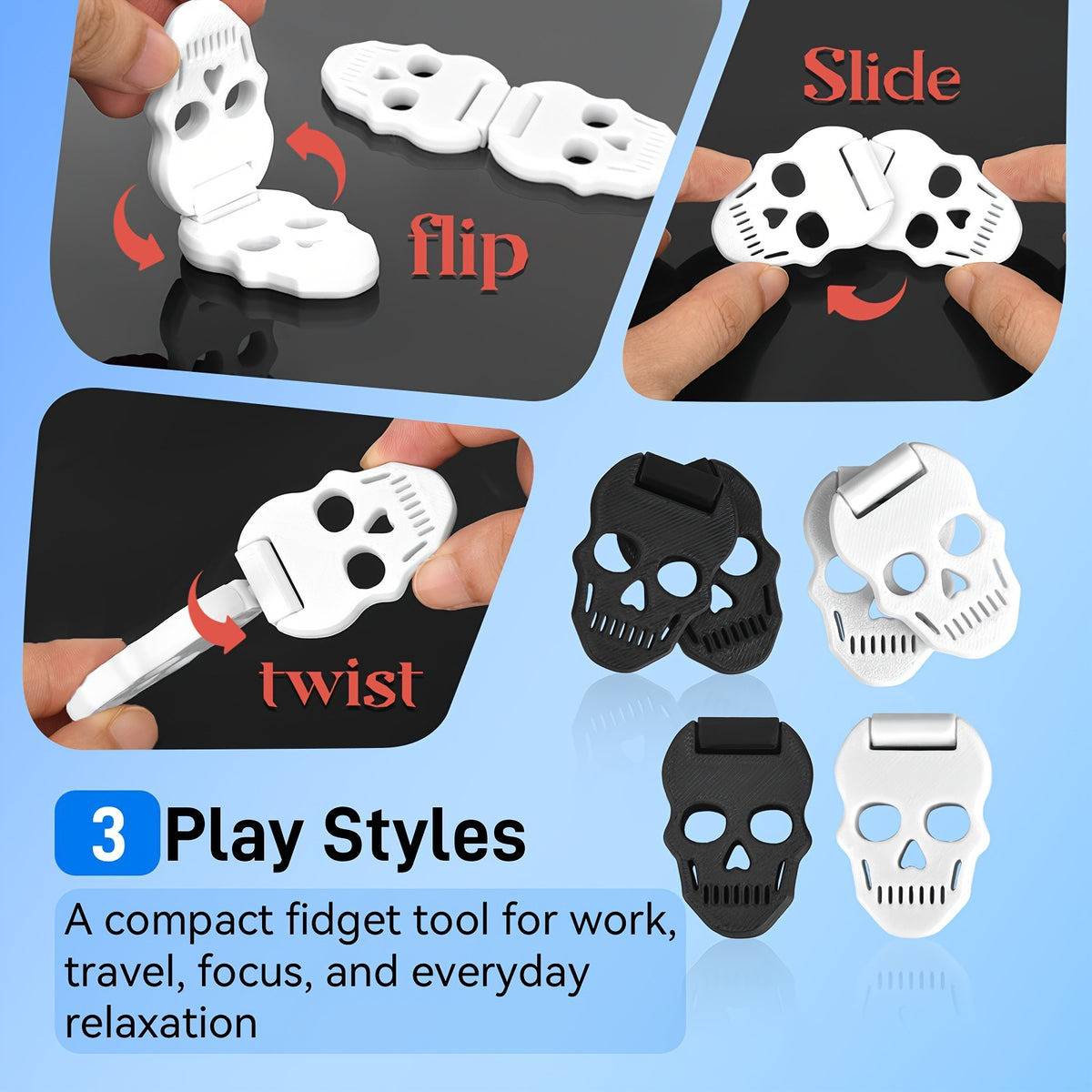 New cross-border product: 3D printed skull design zipper slider for exercising finger flexibility and stress relief finger toy - image 1