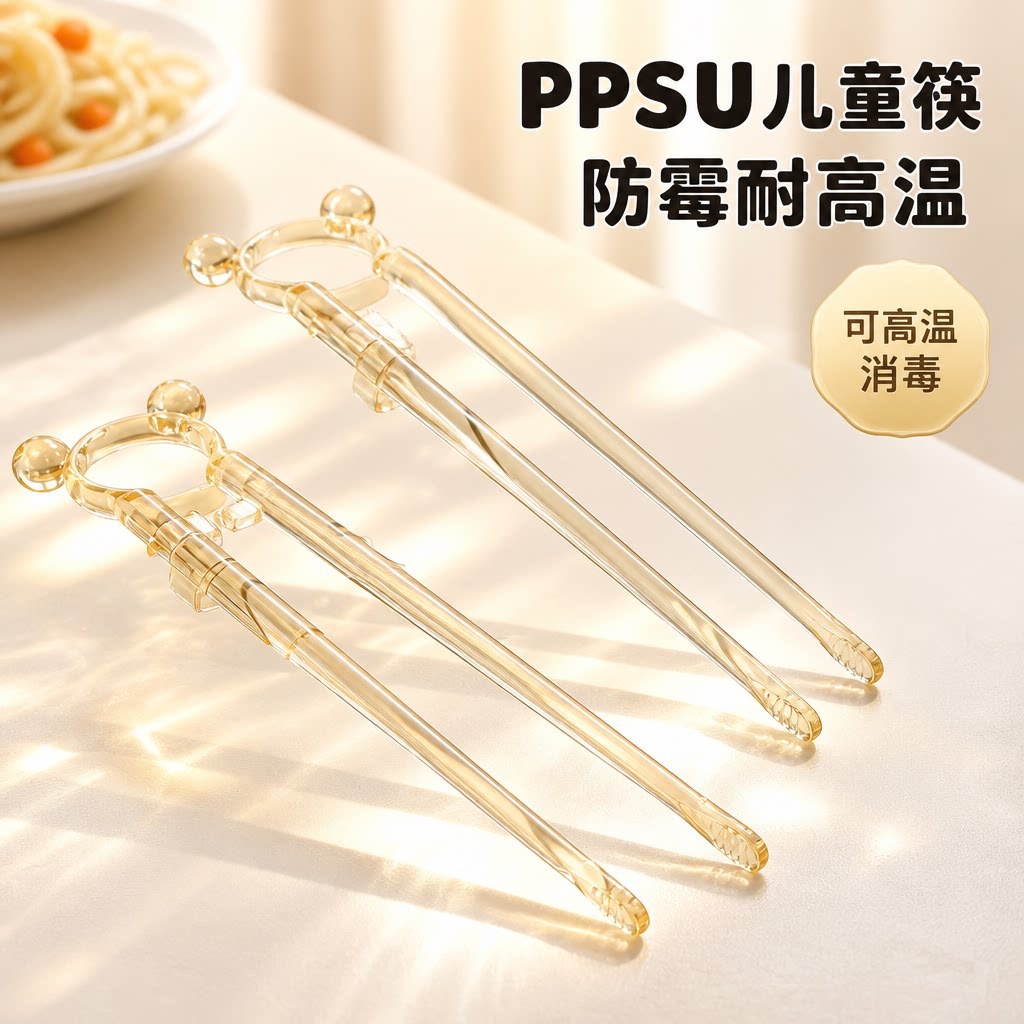 PPSU children's training chopsticks, baby learning chopsticks, automatic rebound, anti-misalignment, high-temperature resistant, boilable tableware set - image 1