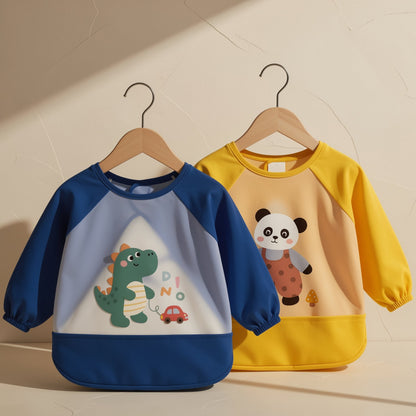 Long-sleeve children’s bib apron with a cartoon pattern