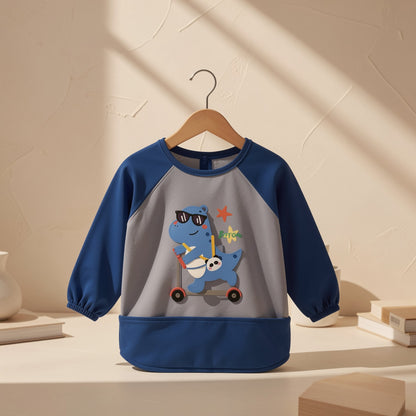 Long-sleeve children’s bib apron with a cartoon pattern - view 3