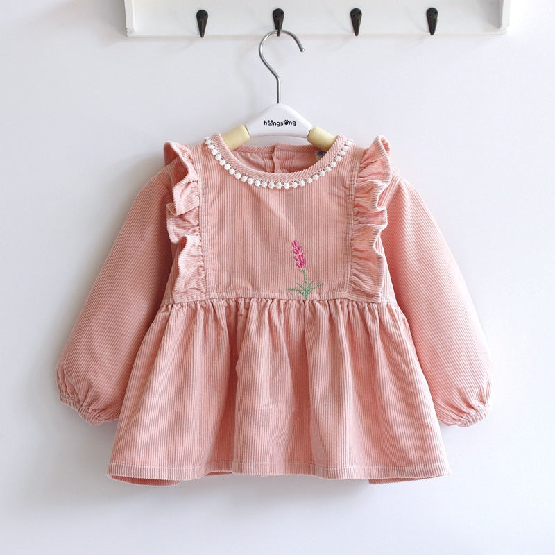 Baby apron made of pure cotton, waterproof, reverse-wear, corduroy long-sleeve apron for girls, princess-style kindergarten feeding clothes - image 1