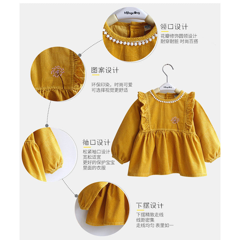 Baby apron made of pure cotton, waterproof, reverse-wear, corduroy long-sleeve apron for girls, princess-style kindergarten feeding clothes - image 4