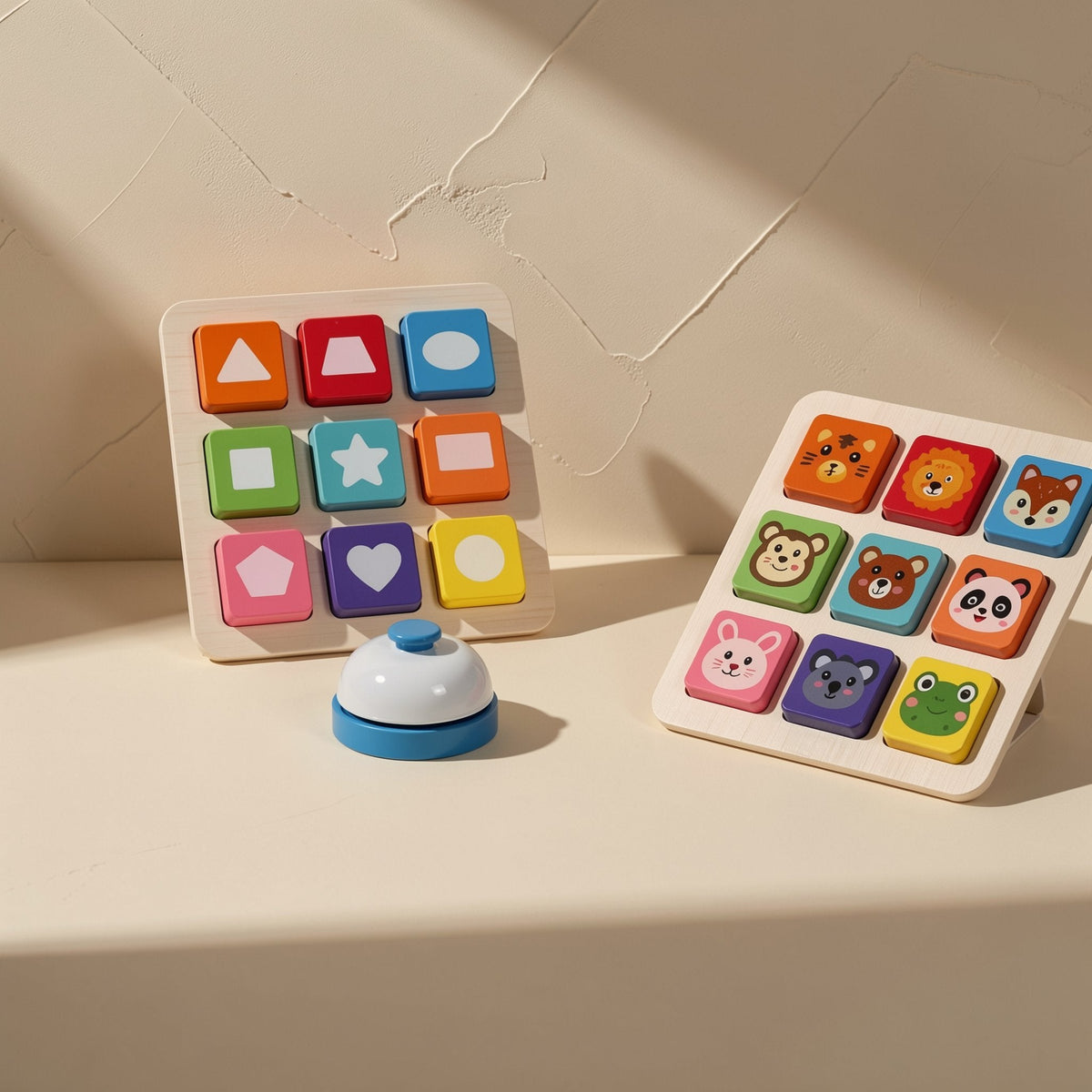 Wooden geometric shape-matching blocks toy for children ages 3–6