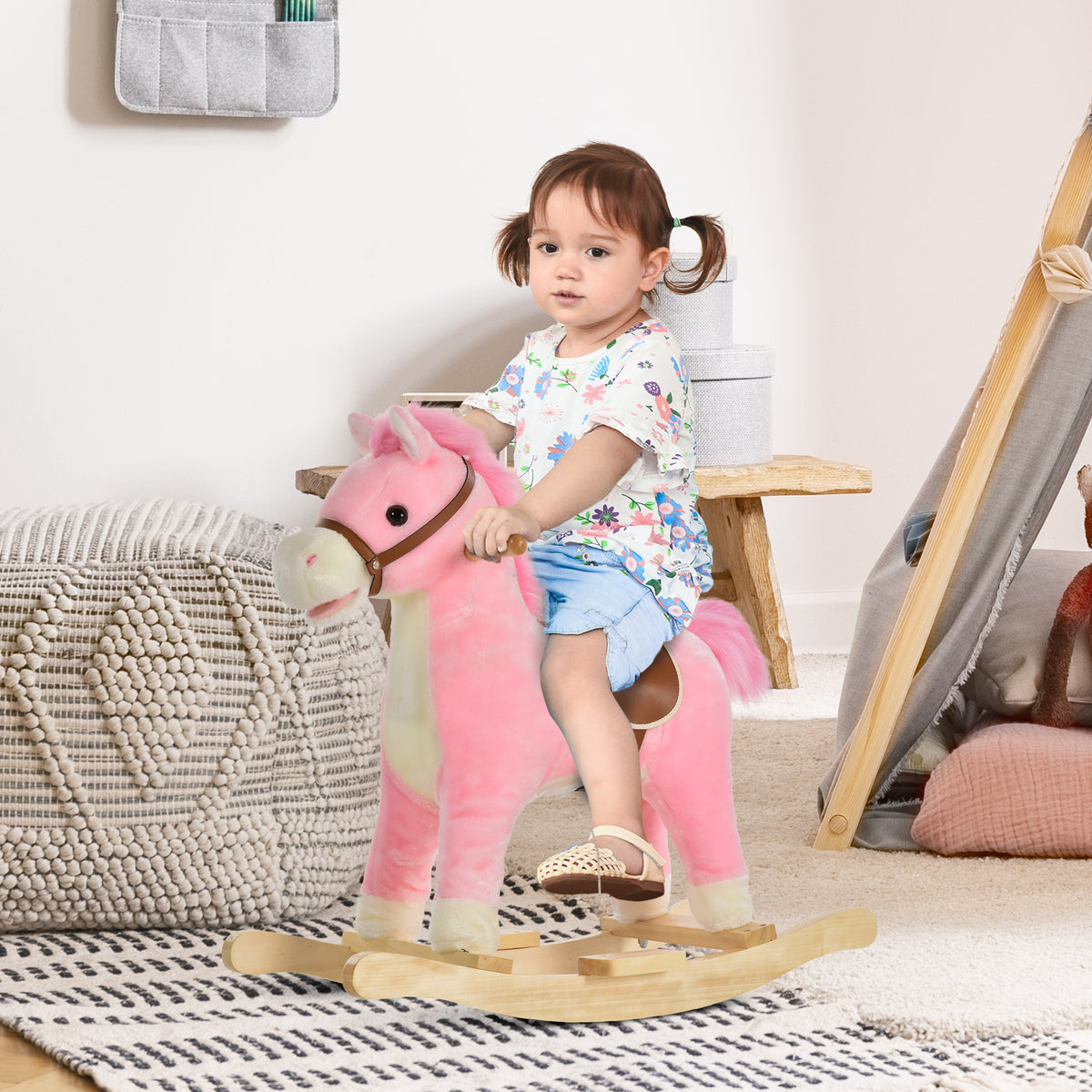 Rocking Horse Plush Animal on Wooden Rockers, Baby Rocking