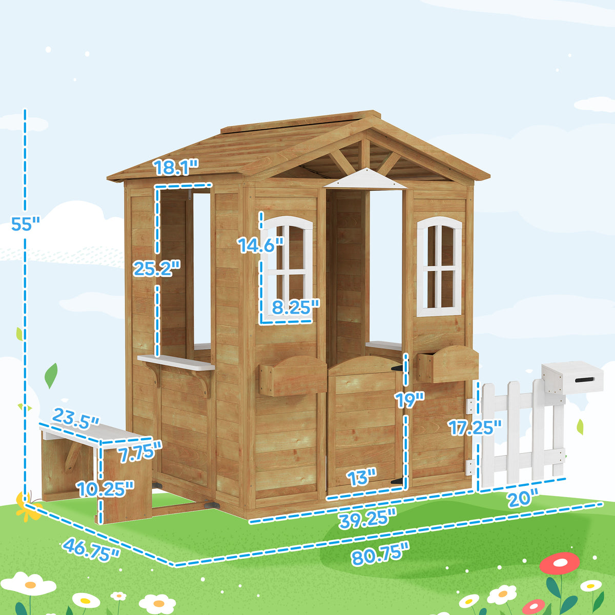 Outdoor Playhouse for Kids Wooden Cottage with Working Doors