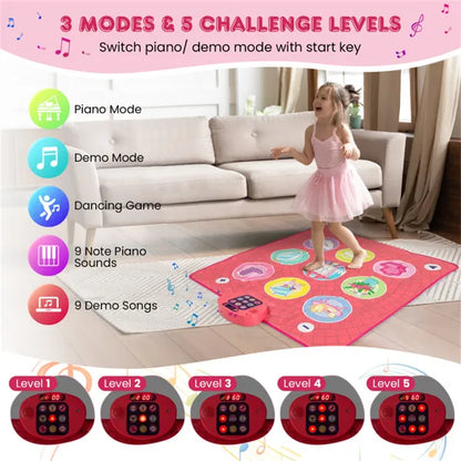 Pink Kids Dance Mat (3+ Ages), 5 Difficulty Levels & 9 Demo