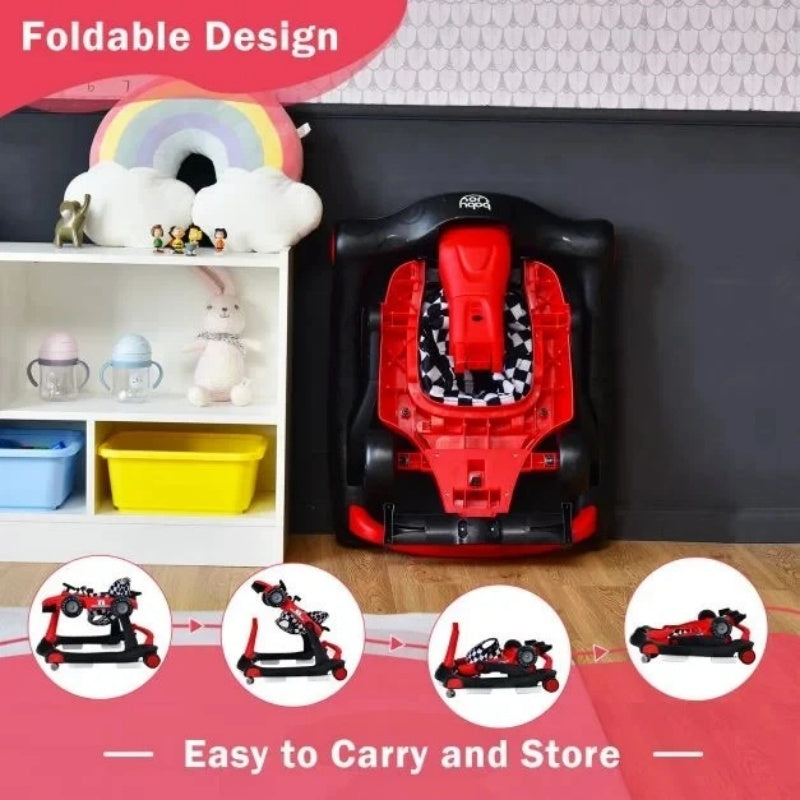 4-in-1 Baby Push Walker with Adjustable Height and Speed - Red