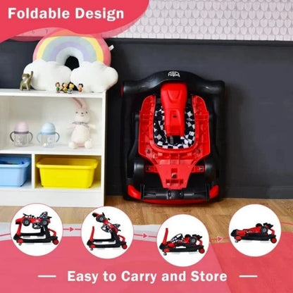 4-in-1 Baby Push Walker with Adjustable Height and Speed - Red