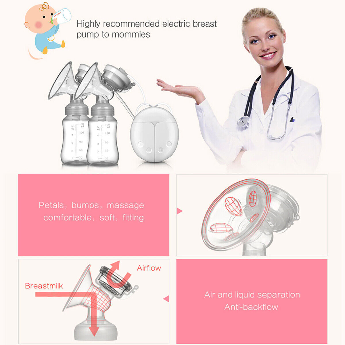 Electric Breast Mute Automatic Dual Breastpump Baby Infant