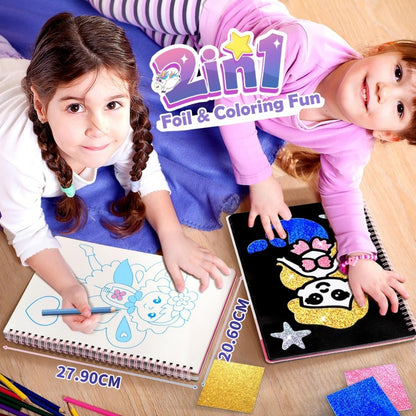 Foil Art Craft Kit for Kids, Children's Cartoon DIY Creative