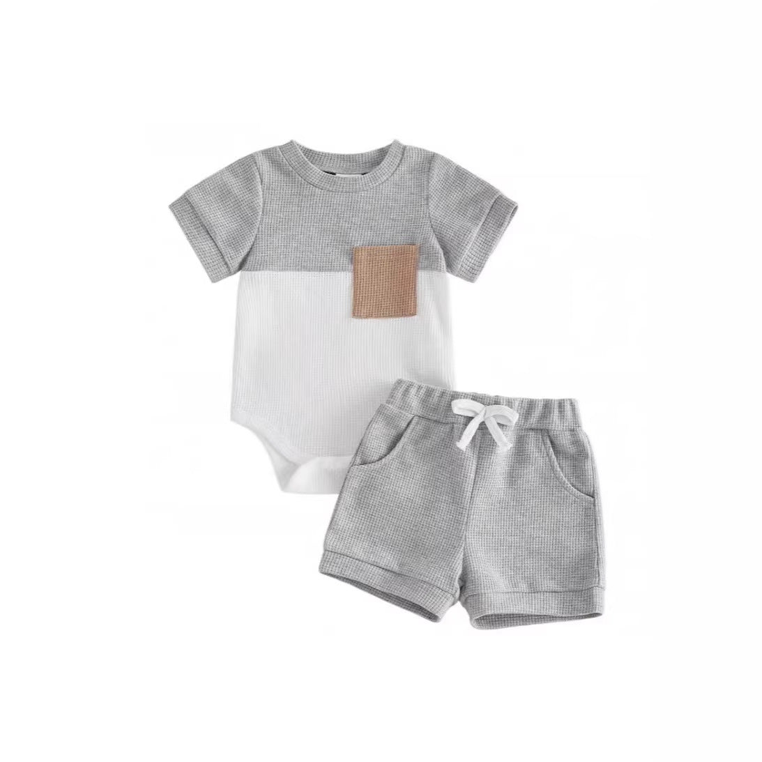 Baby and Toddler Patchwork Design Crew Neck Short-sleeve