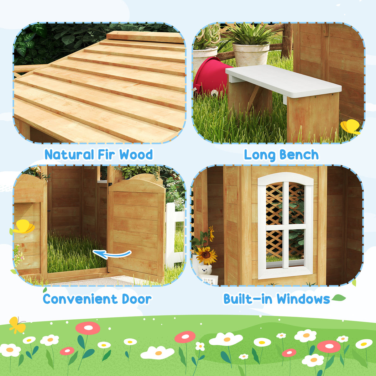 Outdoor Playhouse for Kids Wooden Cottage with Working Doors