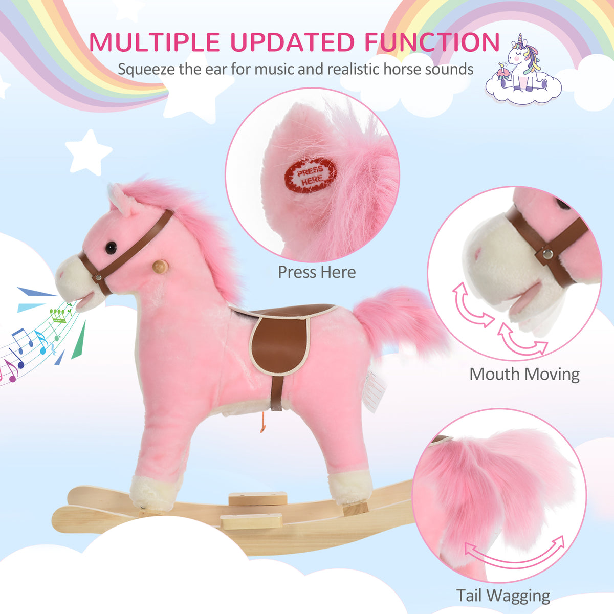 Rocking Horse Plush Animal on Wooden Rockers, Baby Rocking