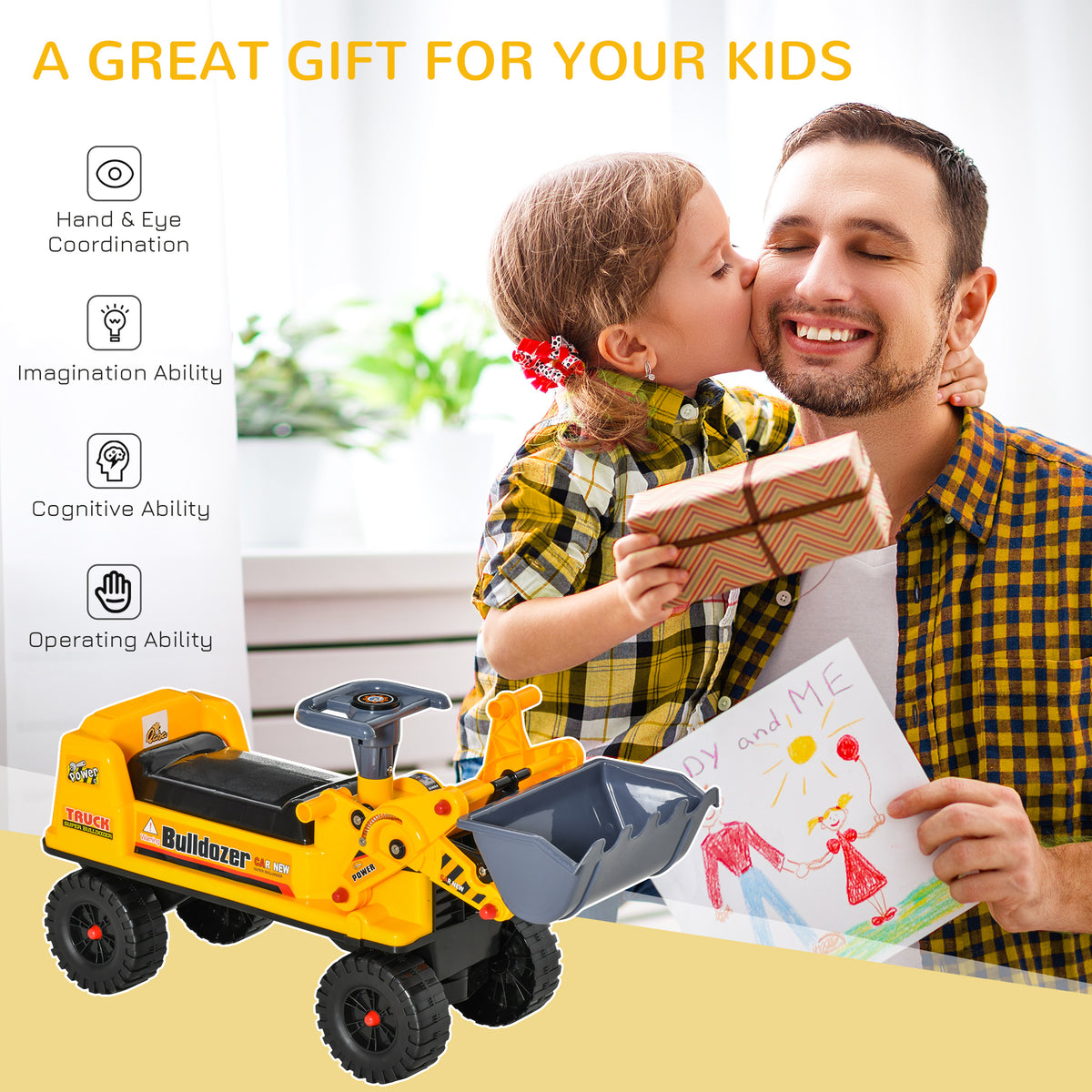 Kids Bulldozer Ride-on Toy for Toddler with Tough Wheels,