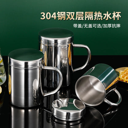 316 stainless steel double-layer water cup children's cup household cup with lid baby drinking mug coffee tea cup - image 1
