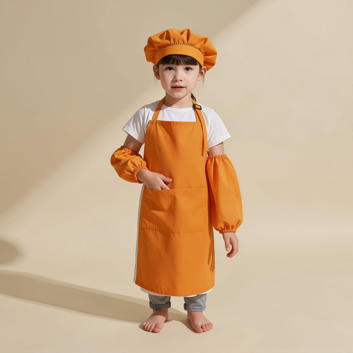 Children's solid-color sleeveless apron with two large divided pockets - view 2