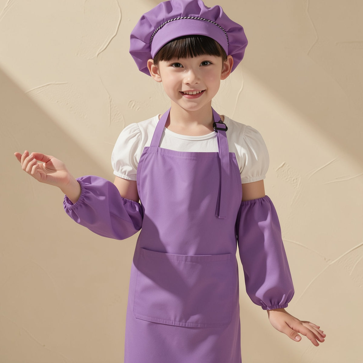 Children's solid-color sleeveless apron with two large divided pockets - view 3