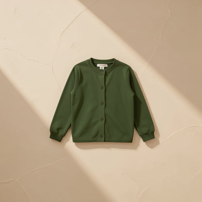 Solid-color children's cardigan with long sleeves and a round neckline