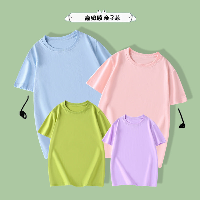 Children's clothing wholesale summer kindergarten parent-child clothing solid color set cotton short sleeve T-shirt bottoming shirt T-shirt red White t - image 2