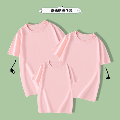 Children's clothing wholesale summer kindergarten parent-child clothing solid color set cotton short sleeve T-shirt bottoming shirt T-shirt red White t - image 3