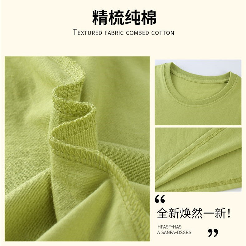 Children's clothing wholesale summer kindergarten parent-child clothing solid color set cotton short sleeve T-shirt bottoming shirt T-shirt red White t - image 5