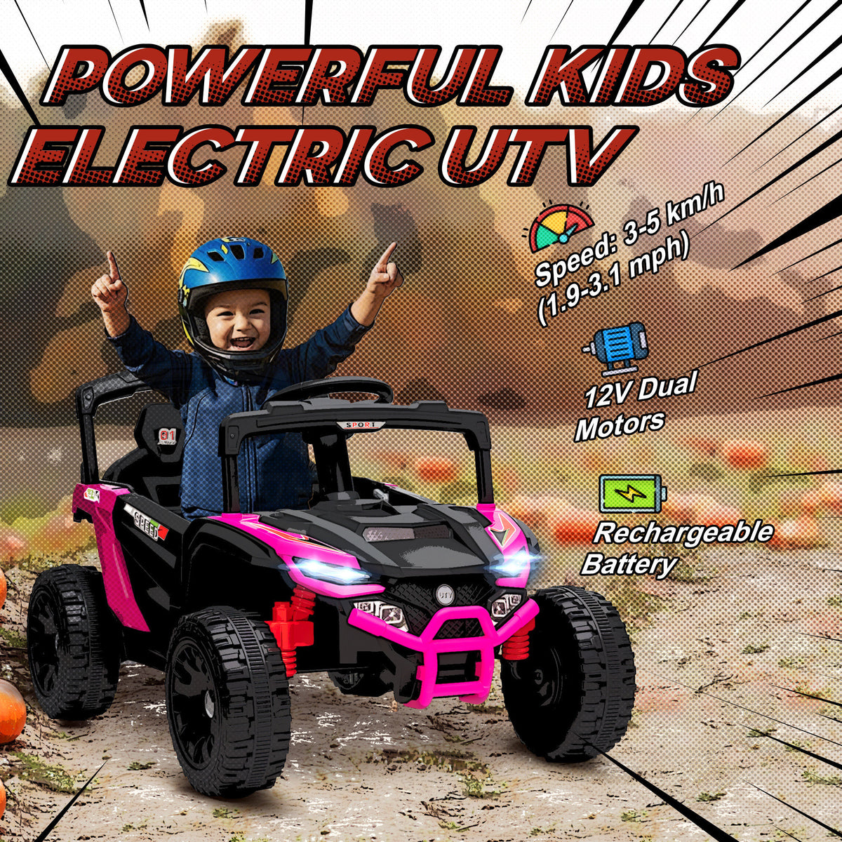 12v Kids Ride on Truck, Battery Powered Electric UTV Vehicle