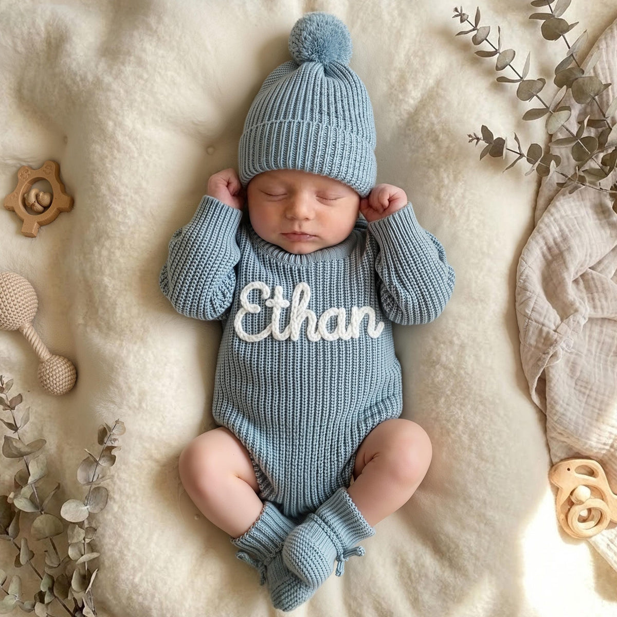 Embroidered Custom Letter Baby Jumpsuit