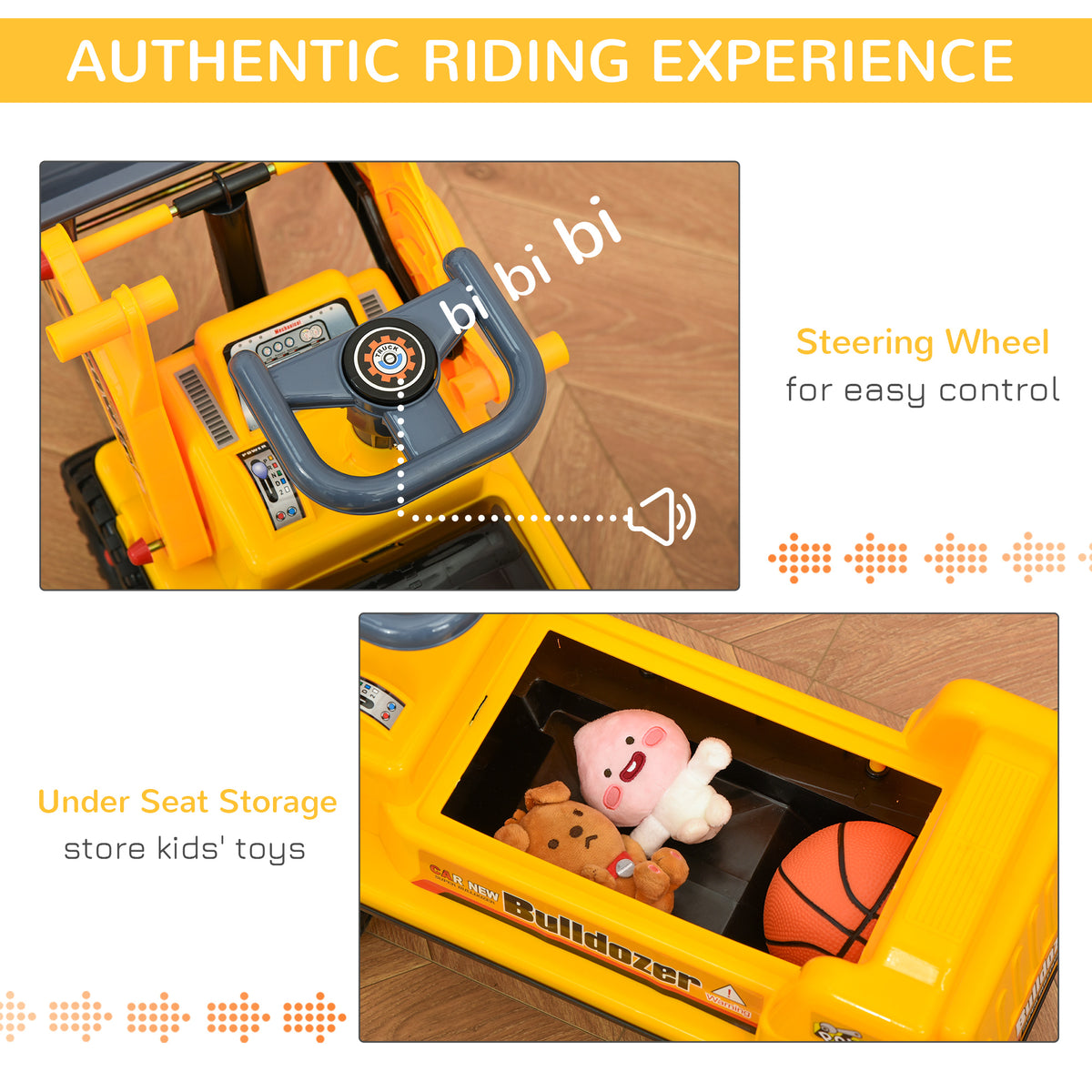 Kids Bulldozer Ride-on Toy for Toddler with Tough Wheels,