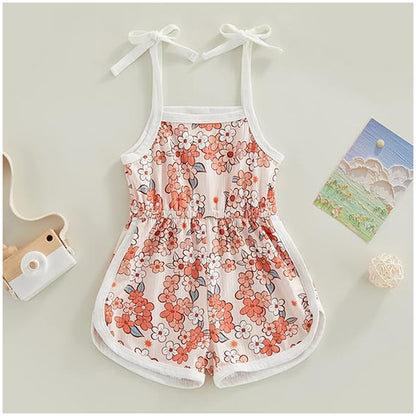 Toddler Baby Girl Clothing,floral Jumpsuit with Tie Up,jumpsuit