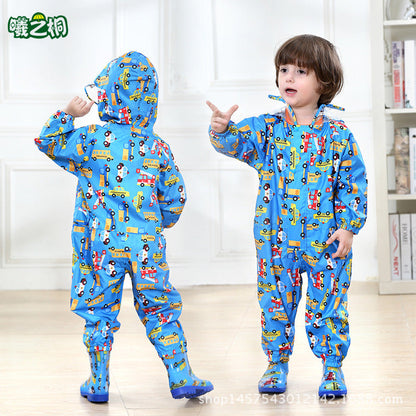 Factory direct conjoined children's raincoat full figure printing thin hooded poncho boys baby children poncho generation hair - image 1