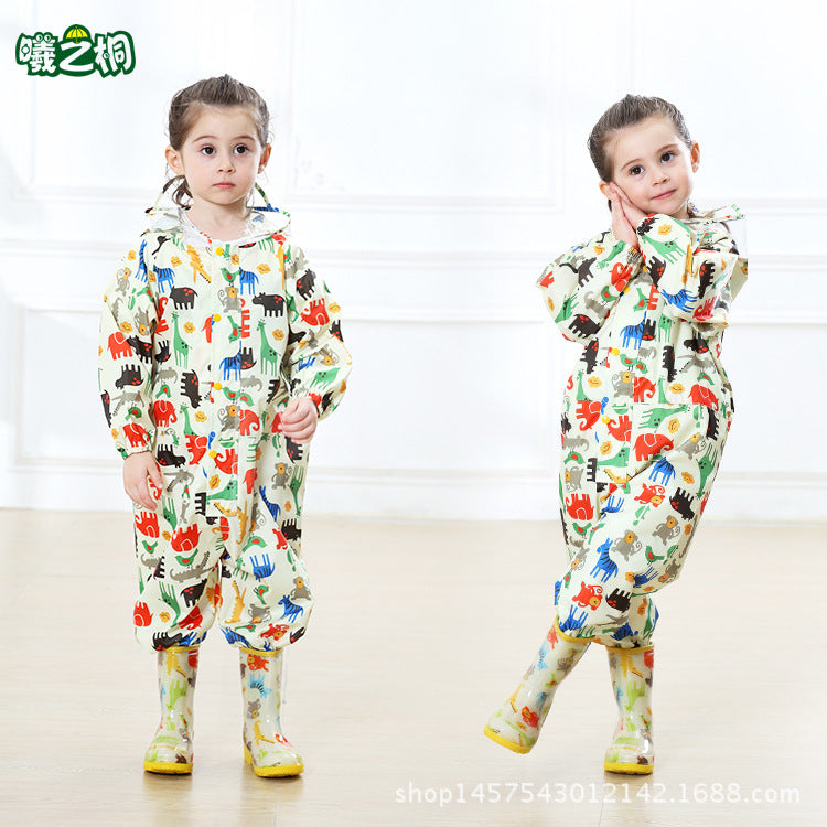 Factory direct conjoined children's raincoat full figure printing thin hooded poncho boys baby children poncho generation hair - image 3