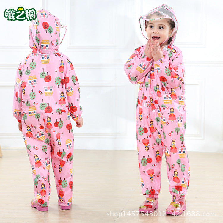 Factory direct conjoined children's raincoat full figure printing thin hooded poncho boys baby children poncho generation hair - image 4