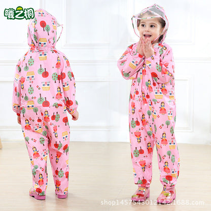 Factory direct conjoined children's raincoat full figure printing thin hooded poncho boys baby children poncho generation hair - image 4