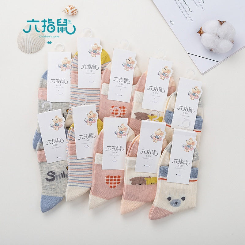 Six-finger Mouse Children's Socks 0-15 Years Old Children's Breathable Thin Cotton Socks Spring and Summer Thin Cool Cartoon Cotton Socks Girls Baby Socks - image 1