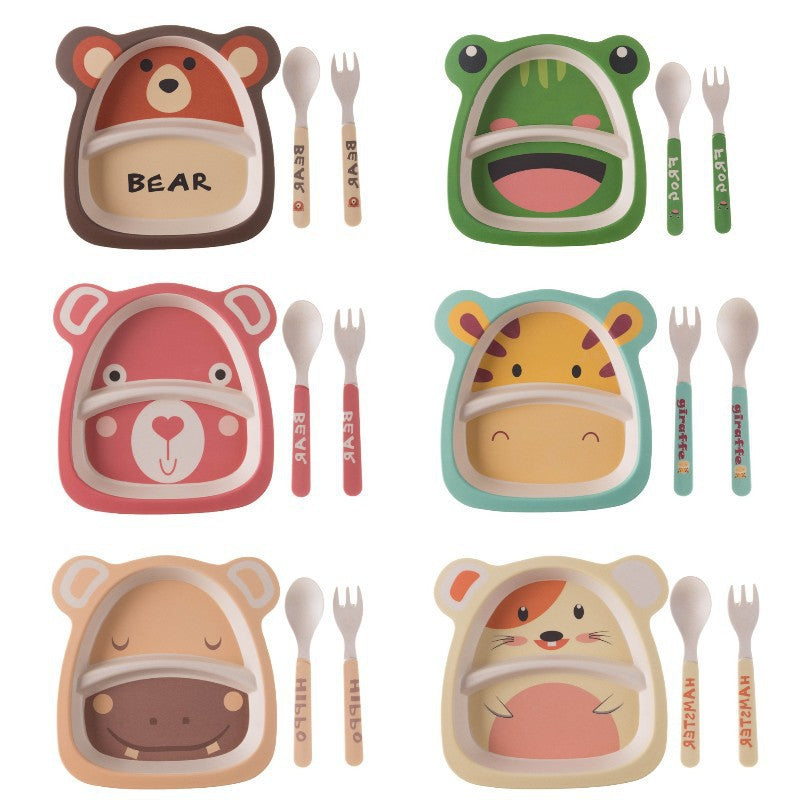 Xiyi Children's Bamboo Fiber Tableware Healthy Baby Dish Plate Fork Spoon Cute Cartoon Tableware Set Bowls and Plate - image 1