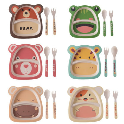 Xiyi Children's Bamboo Fiber Tableware Healthy Baby Dish Plate Fork Spoon Cute Cartoon Tableware Set Bowls and Plate - image 1