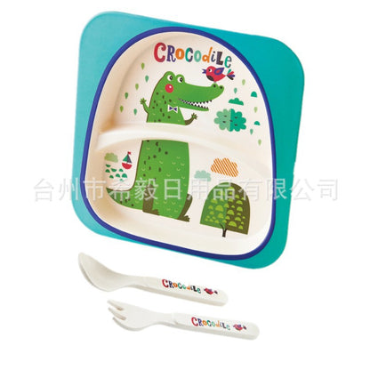 Xiyi Children's Bamboo Fiber Tableware Healthy Baby Dish Plate Fork Spoon Cute Cartoon Tableware Set Bowls and Plate - image 2