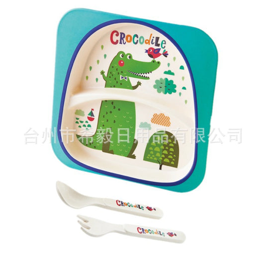 Xiyi Children's Bamboo Fiber Tableware Healthy Baby Dish Plate Fork Spoon Cute Cartoon Tableware Set Bowls and Plate - image 2