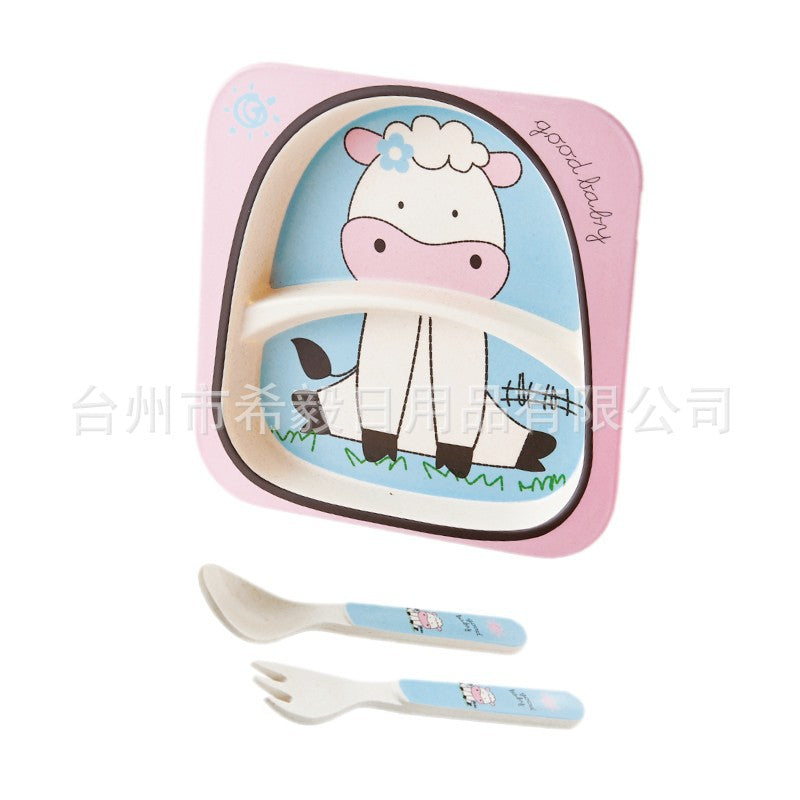 Xiyi Children's Bamboo Fiber Tableware Healthy Baby Dish Plate Fork Spoon Cute Cartoon Tableware Set Bowls and Plate - image 3