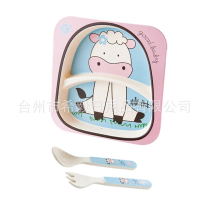 Xiyi Children's Bamboo Fiber Tableware Healthy Baby Dish Plate Fork Spoon Cute Cartoon Tableware Set Bowls and Plate - image 3