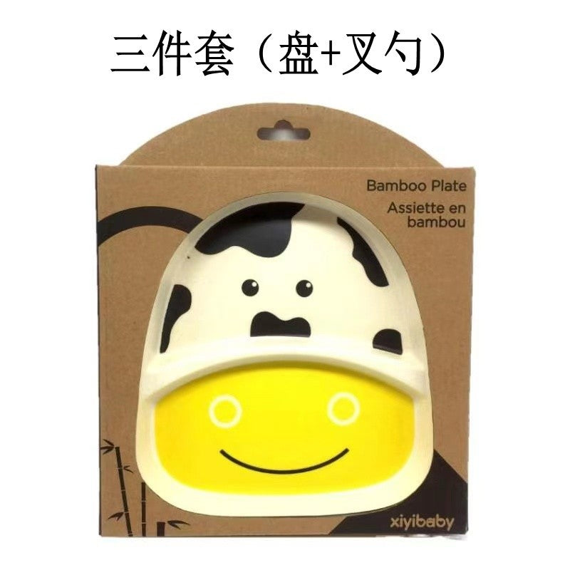 Xiyi Children's Bamboo Fiber Tableware Healthy Baby Dish Plate Fork Spoon Cute Cartoon Tableware Set Bowls and Plate - image 4