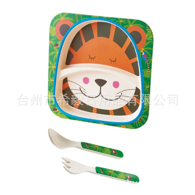 Xiyi Children's Bamboo Fiber Tableware Healthy Baby Dish Plate Fork Spoon Cute Cartoon Tableware Set Bowls and Plate - image 5