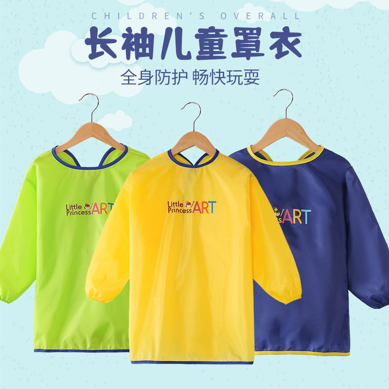 New long-sleeved children's overalls baby painting anti-dressing tide boys and girls eating dirty sleeve bibs wholesale - image 1
