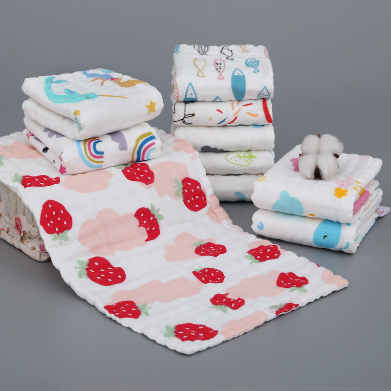 Children's towel six-layer cotton square towel six-layer gauze wash towel washed cotton children's towel printed water mouth towel wholesale - image 1