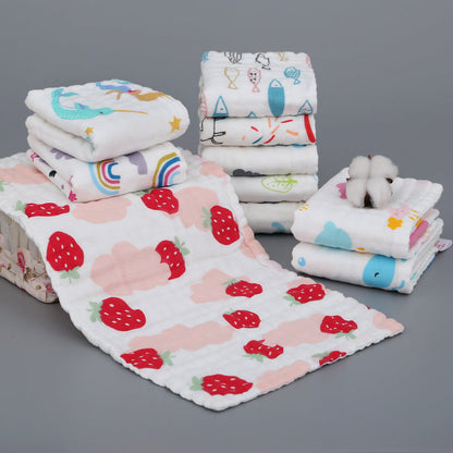Children's towel six-layer cotton square towel six-layer gauze wash towel washed cotton children's towel printed water mouth towel wholesale - image 1