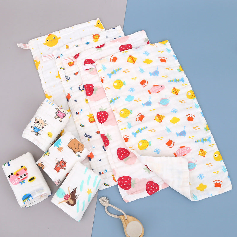 Children's towel six-layer cotton square towel six-layer gauze wash towel washed cotton children's towel printed water mouth towel wholesale - image 2
