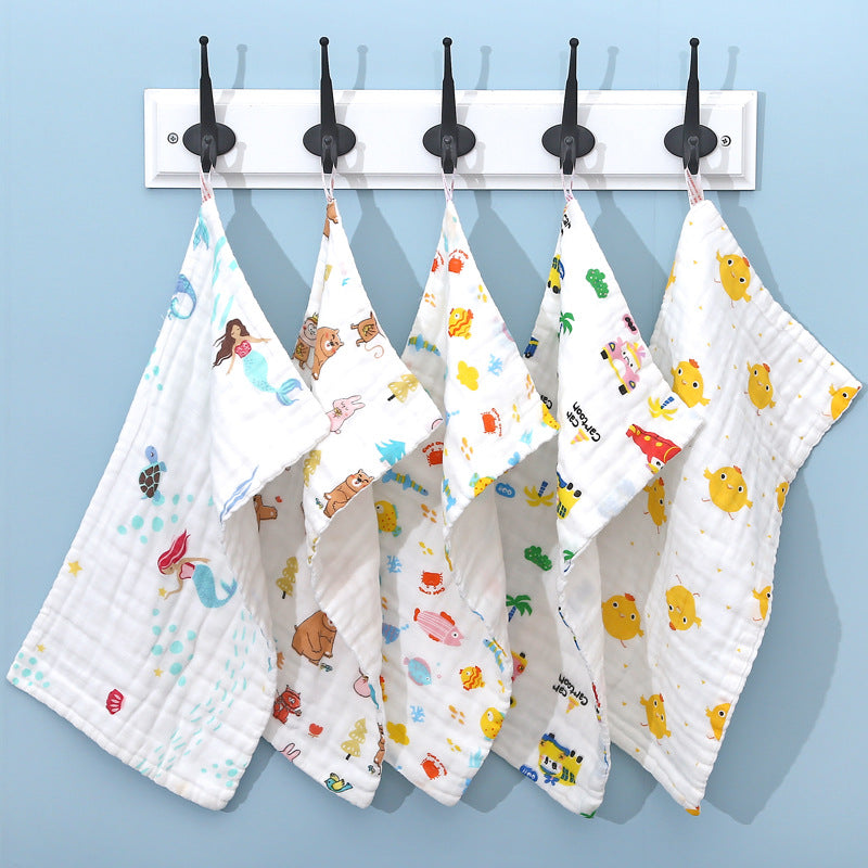 Children's towel six-layer cotton square towel six-layer gauze wash towel washed cotton children's towel printed water mouth towel wholesale - image 3