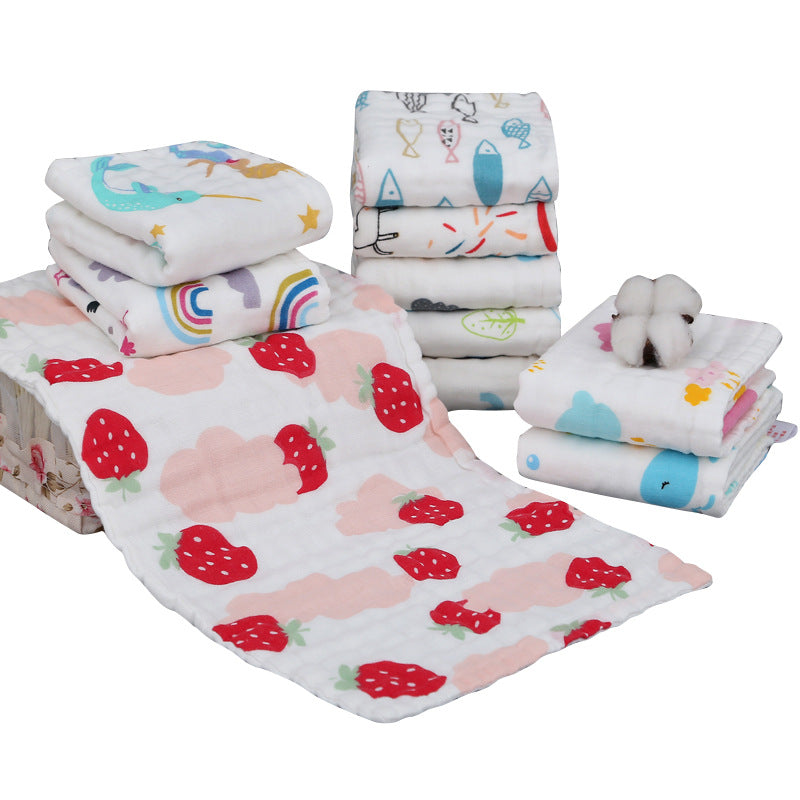 Children's towel six-layer cotton square towel six-layer gauze wash towel washed cotton children's towel printed water mouth towel wholesale - image 5
