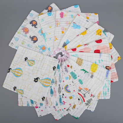 Cotton High Density Small Square Towel 6-Layer Folded Handkerchief Baby Small Towel 6-Layer Gauze Spit Towel Printed Hand Towel - image 1