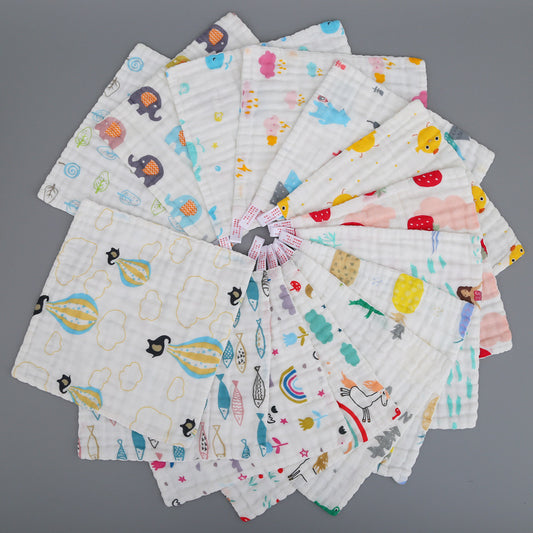 Cotton High Density Small Square Towel 6-Layer Folded Handkerchief Baby Small Towel 6-Layer Gauze Spit Towel Printed Hand Towel - image 1